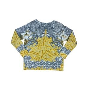 H&M Ornate Scarf Print Sweater Medium Gray Yellow Baroque Crewneck Pullover